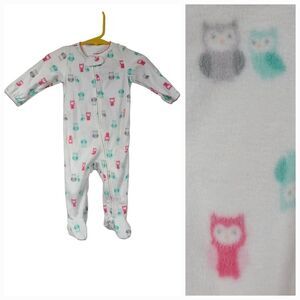 Carter's Girls 6M Soft Fleece White Owl Print One-Piece PJ Footie Winter Pajamas